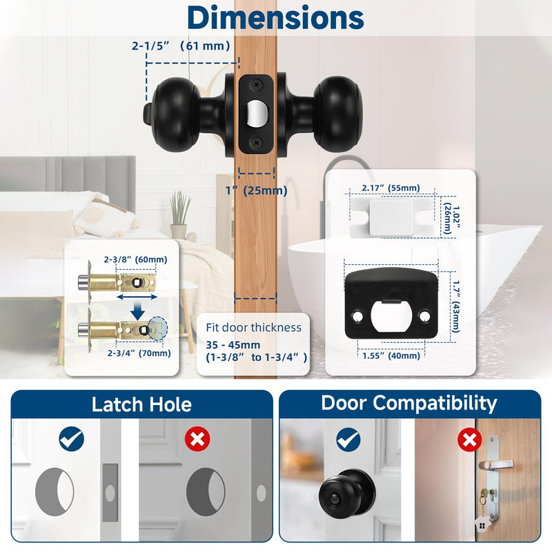 Estmoon 6 Pack Door Knobs, Matte Black Privacy Door Knob with Lock, Keyless Door Handle with Lock for Bedrooms/Bathrooms