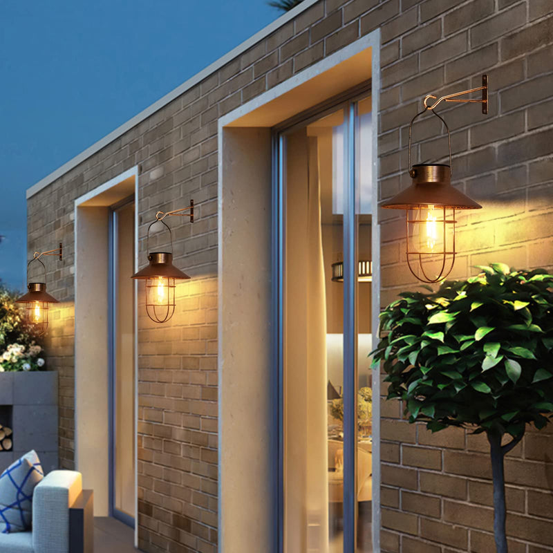 pearlstar Solar Lanterns Outdoor Metal Solar Powered Hanging Lights Waterproof for Barn Wall Yard Garden Patio Garage Balcony Porch Fence Decor, Warm White Edison Bulb (Copper-2pack) 2pack-Copper