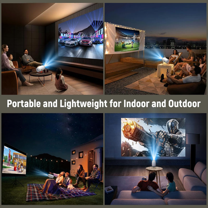 Mini Projector, Projector with WiFi and Bluetooth, 4K 1080P Support Portable Projector 180° Rotatable 130'' Screen Movie Projector Auto Keystone Compatible with HDMI/USB/TV Stick/Smartphone/Laptop White