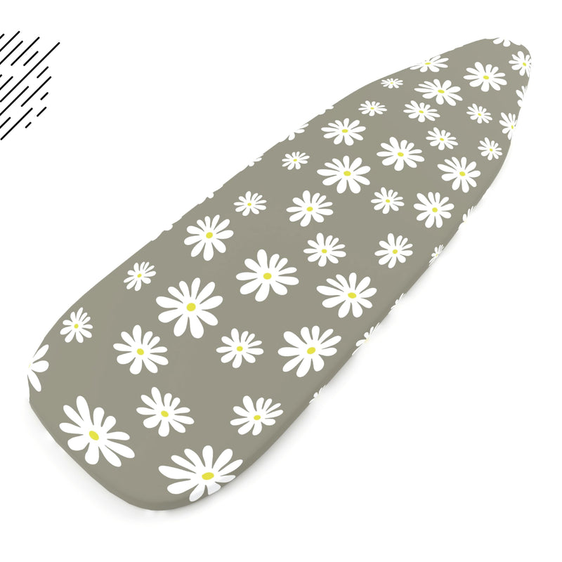 Encasa Ironing Board Covers (15 x 54 inch) Drawstring Tightening with Thick 3 mm Felt Padding, Easy Fit, Scorch Resistant, Printed - Daisy Grey Large - NewNest Australia