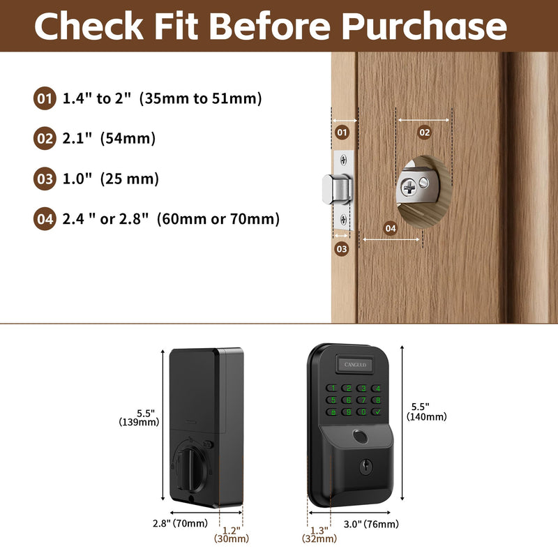 Smart Door Lock with Fingerprint - Keyless Entry Door Lock with Keypad, APP Control Electronic Keypad Deadbolt for Front Door, Auto Lock, One-time Codes, Easy to Install, Matte Black Matte Black-Without Door Handles