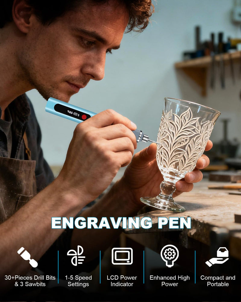 Engraving Pen, Upgrade 30000RPM Adjustable Engraver Pen Tool, Cordless Engraver Pen USB Rechargeable for Metal, Wood, Glass, Plastic & All Materials, Cool Christmas Gift Ideas, Craft Kits for Adults