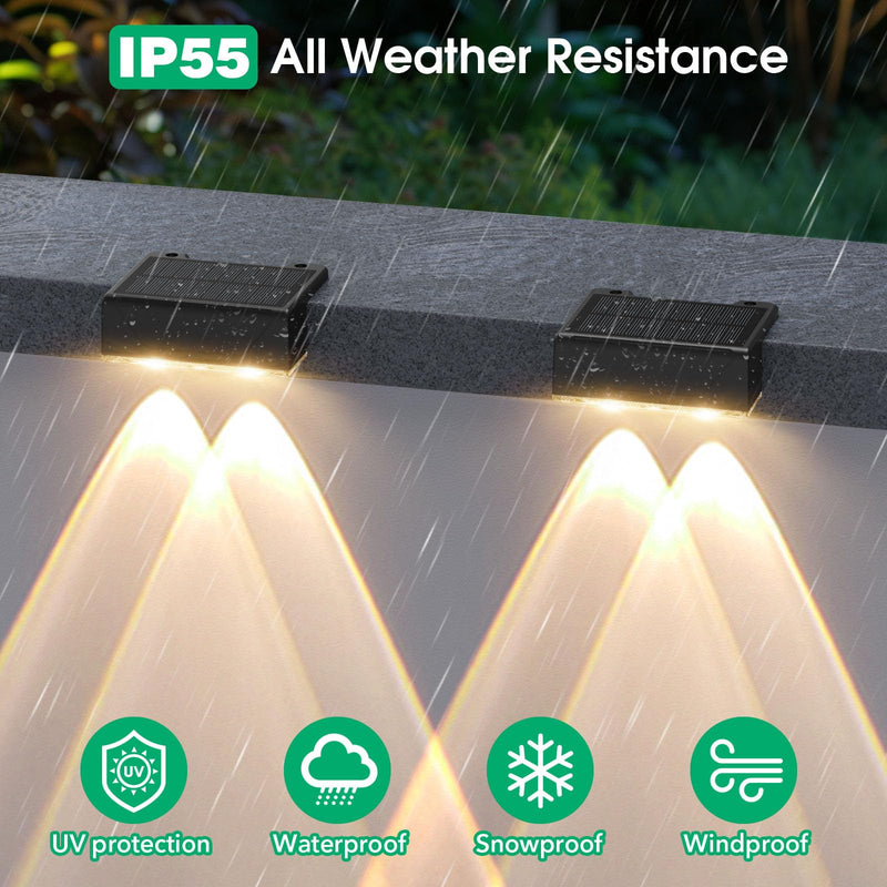 Solar Fence Lights Outdoor - 3 Color Modes(3000K/4000K/6000K), IP55 Waterproof Solar Lights, Fence Light Solar Powered for Outside, Backyard, Railing, Steps, Patio and Wall Lighting