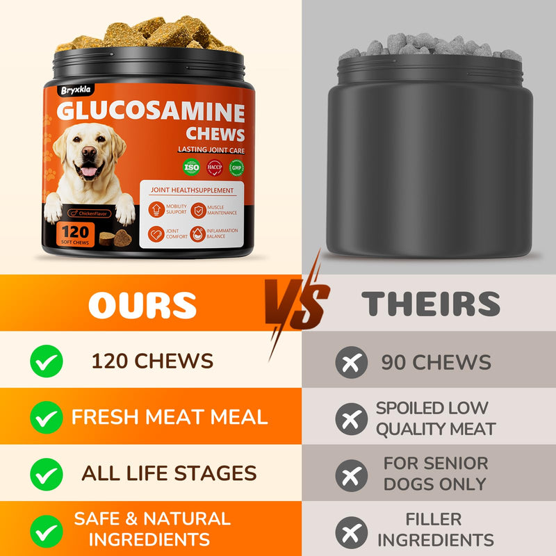 Dogs Joint Health Supplement - Glucosamine, Chondroitin, MSM, Omega 3 - Hip & Joint Pain Relief Soft Chews for All Breeds and Sizes, Chicken Flavor - 120 Count