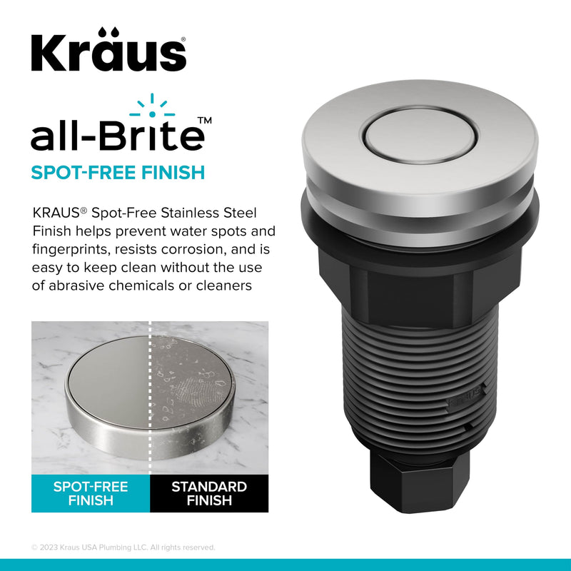 KRAUS Garbage Disposal Air Switch Kit in Spot-Free Stainless Steel with Push Button, AC Adapter, Power Cord, and Air Tube Included, KWDA-200SFS