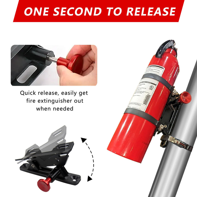 Quick Release Fire Extinguisher Mount - Aluminum Adjustable UTV Roll Bar Fire Extinguisher Holder Mounting Bracket for Jeep Wrangler TJ JK JL JKU Polaris RZR Ranger Cam-Am X3 Universal