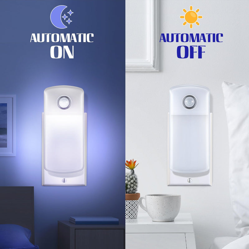 Enhon Emergency Power Failure Night Lights, 5-in-1 Multi Color LED Light, Rechargeable Flashlight with Foldable Plug, Automatic On Off Motion Sensor for Bedrooms, Hallways, Black Outs(2 Pack) 2
