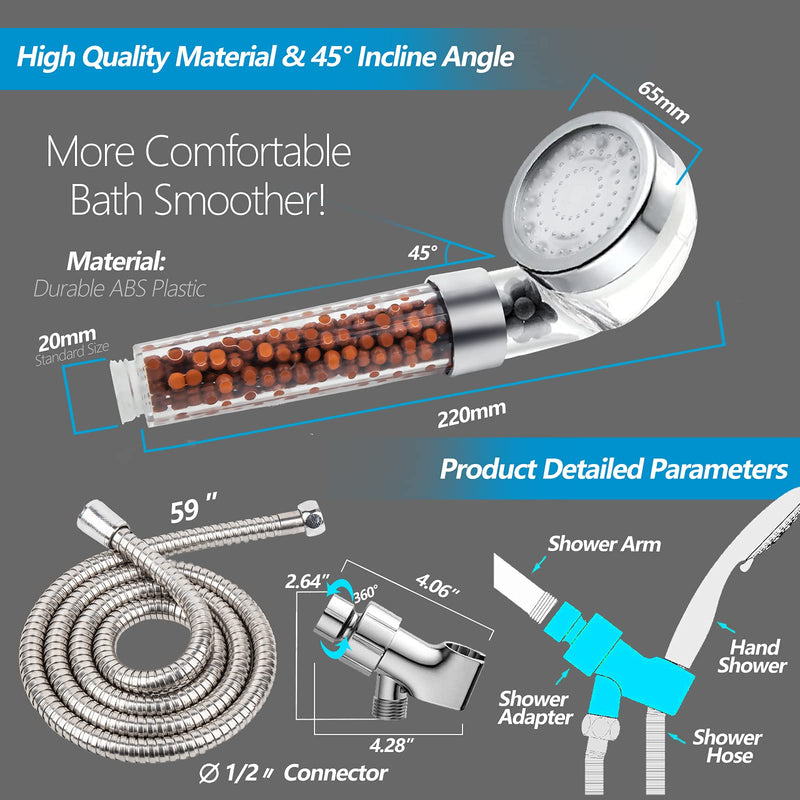 LED Shower Head with Handheld, High Pressure Shower Head with Hose, Holder & PTFE Tape etc, 3 Water Temperature-Controlled Water Saving Filtered Shower Head for Dry Hair& Skin A-LED shower head