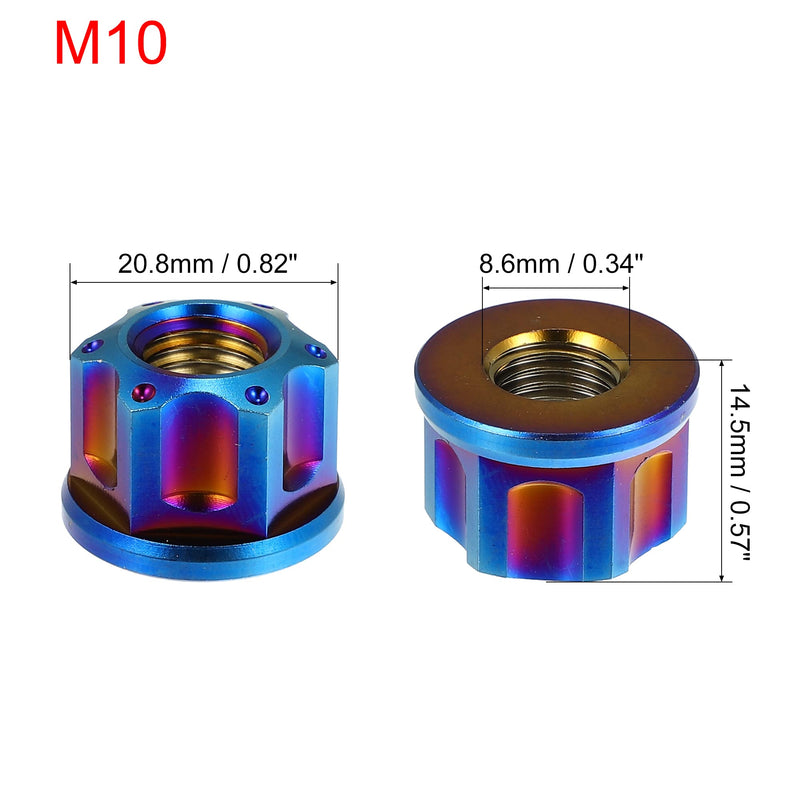 X AUTOHAUX 6pcs Titanium Alloy M10 Pitch 1.25mm Flange Bolt Nut for Bicycle Motorcycle Rear Wheel Axle Sprocket Car Modification Accessories Blue M10x1.25mm