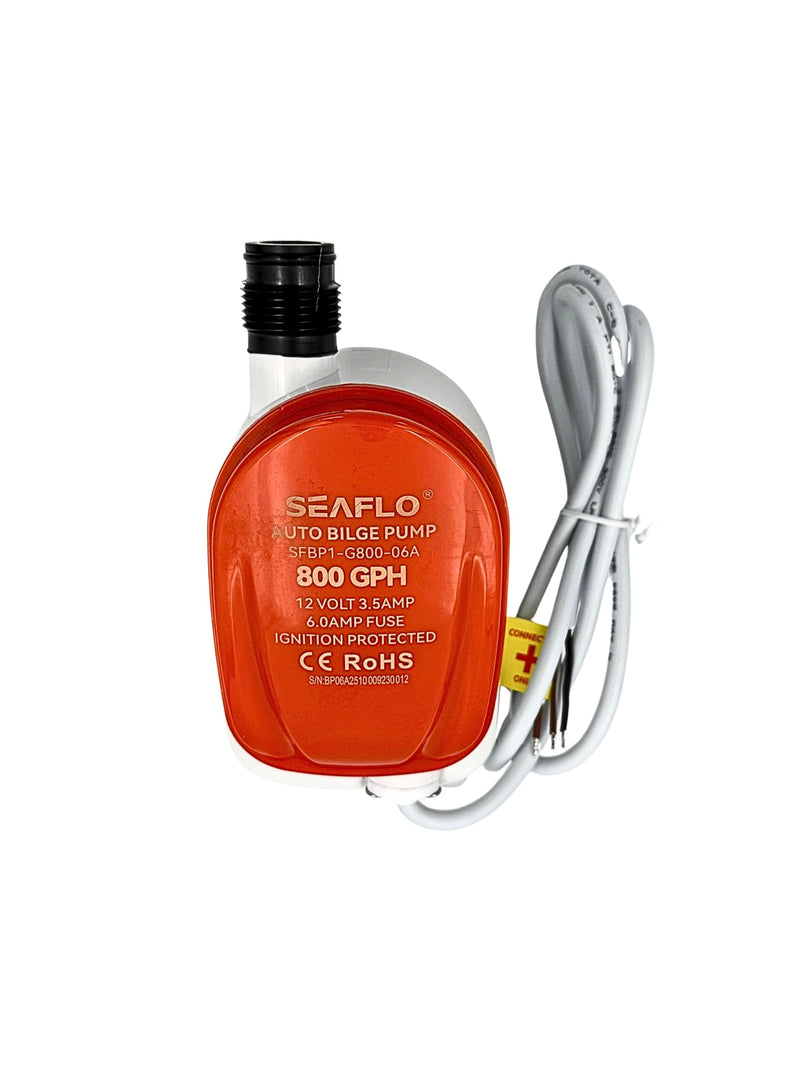 SEAFLO 06A Series Automatic Submersible Bilge Pump - 800 GPH, 12V, 3/4" Outlet, All-in-One Pump & Float Switch, Compact Marine Boat Yacht Bilge Pump - CE Rohs Certified, 4-Year Warranty