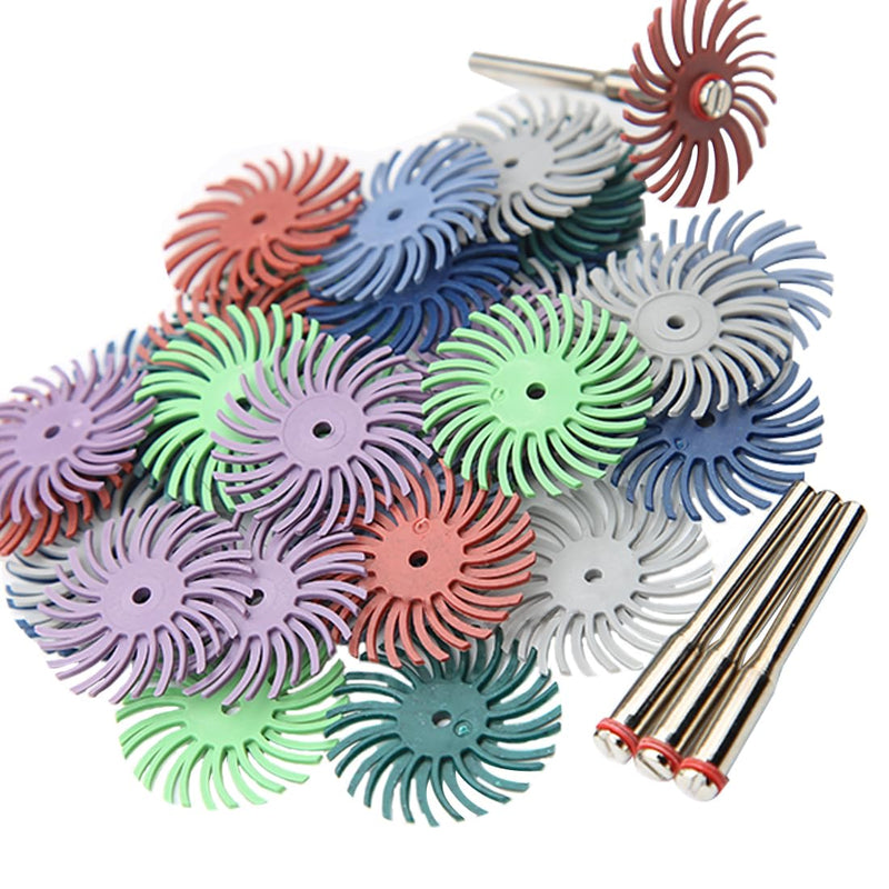 Radial Bristle Disc Kit 1 Inch 7 Grit 35Pcs with 3mm Shank for Rotary Tools 80-2500 for Jewelry Wood Metal Polishing Cleaning Finishing Deburring