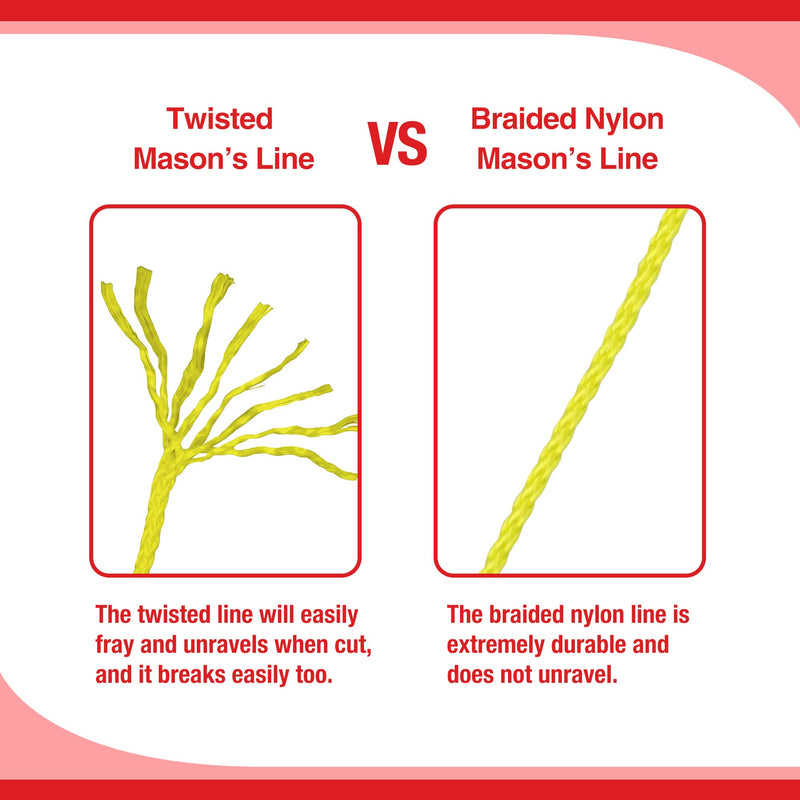 Goldblatt Mason Line, 500 Feet #18 Braided Nylon String Line, Nylon Twine for Gardening or Masonry Tools, Perfect Construction String for A String Level, Twine String for Gardening 500FT Fluorescent Yellow