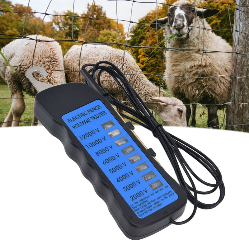 12KV Electric Fence Voltage Tester, ABS Electric Fence Fault Finder with Copper Rod, Farming Equipment Portable Testing Tool with 8 Neon Indicator Lights, 2000-12000V