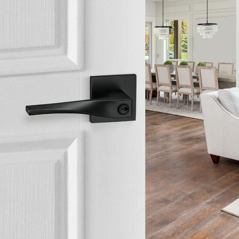 Berlin Modisch Sleek Series Entry Lever Door Handle Lock and Key Locking Lever Set [for Front Door or Office] Reversible Heavy Duty – Iron Black Finish Entry [lock with keys]