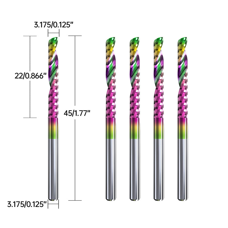 HUHAO CNC Single Flute Router Bits 1/8 Inch Shank,1/8 Inch Cutting Dia,17mm（0.67" ） Cutting Length,Solid Tungsten Carbide Alloy End Mill, DLC Coating Milling Cutter for Aluminium,5 Pack 5pc-1/8" Shank-1/8" Dia-7/8" CEL