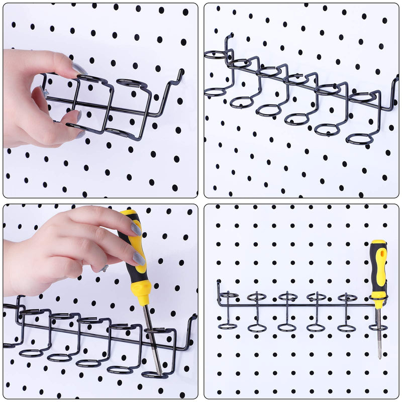 2 Pieces Pegboard Screwdriver Holder Peg Board Tool Utility Hooks Pegboard Accessories Six-Tool Multi-Tool Organizer Racks Holder Accessory Multi-Ring Tool Holder for Pegboard, Pliers (Black) Black
