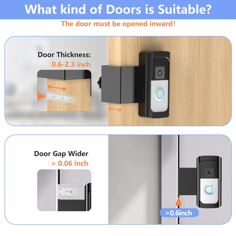 Anti-Theft Ring Video Doorbell Mount, No Drilling Ring Door Mount Compatible with Ring Video Doorbell (2024)/Battery Doorbell Plus/Pro/(2020 Release) for Houses, Not Block Doorbell Sensor(Black)