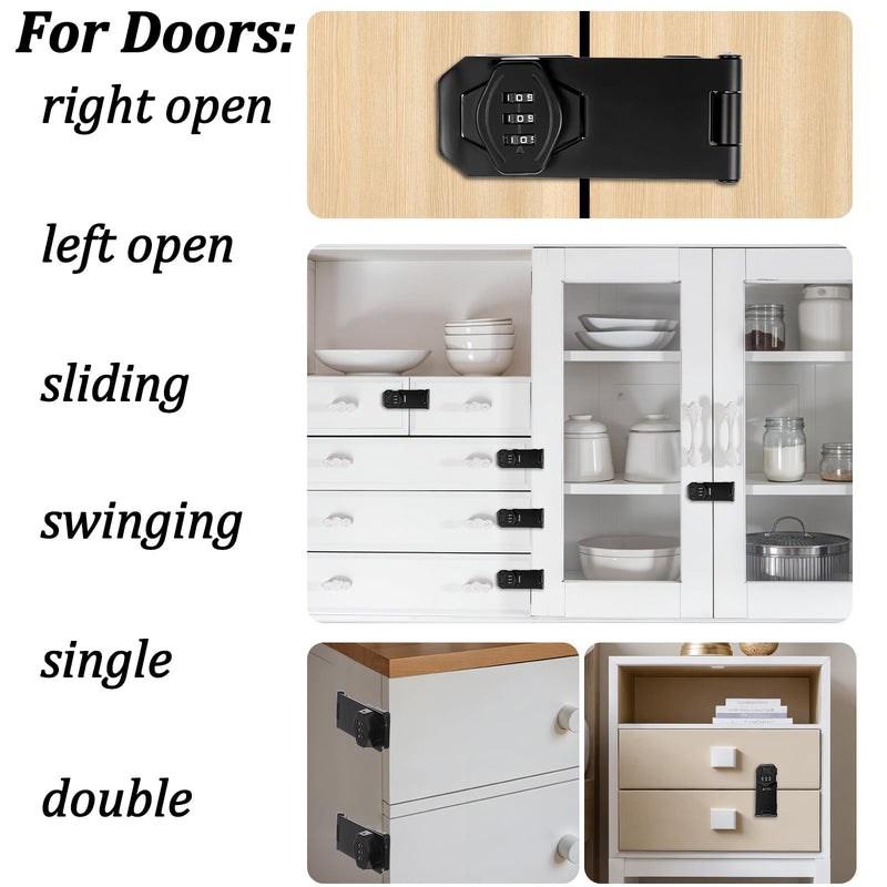 2 Pack Password Rotary Hasp Locks, Door Security Slide Latch Lock,Black Digit Combination Lock for Small Doors, Cabinets, Barn Door, Bathroom, Outdoor, Garage, Garden