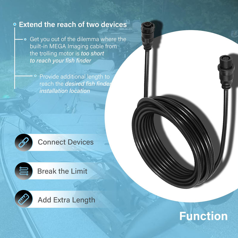 720106-2 EC M3 14W30 Transducer Extension Cable 14-pin Fit for Humminbird APEX XPLORE SOLIX and Onix Series Fish Finder Compatible with Built-in MEGA Imaging (30 Feet) 30 Feet