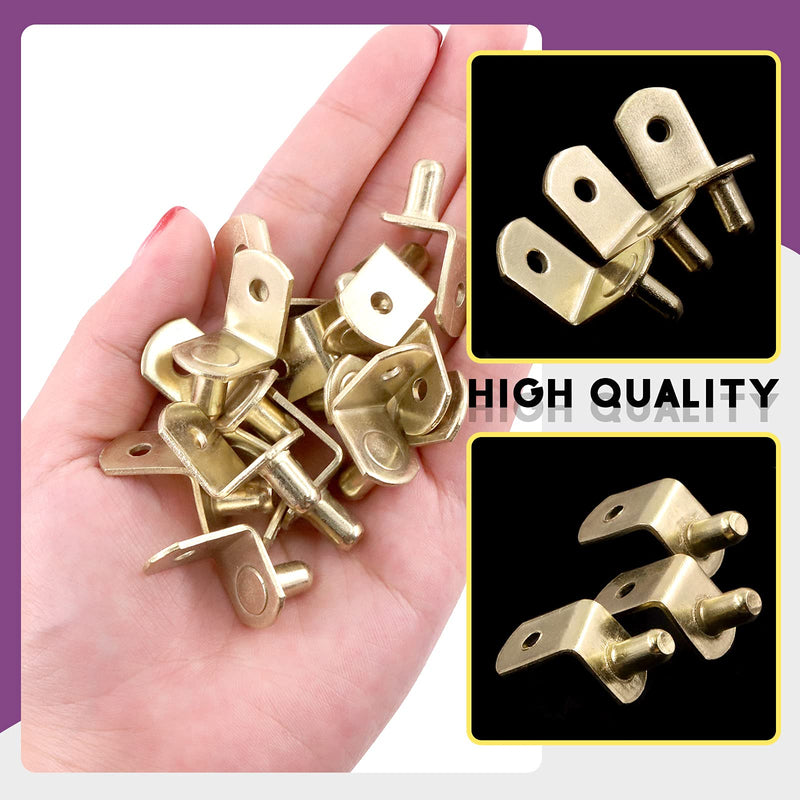 Swpeet 60 Pcs L-Shelf Pins, 6mm Gold Support Pegs with Hole, Plated Steel Shelf Holder Pins Bracket Cabinet Clips Holder for Shelf Holes on Bookcase, Cabinets and Entertainment Centers Cylindrical