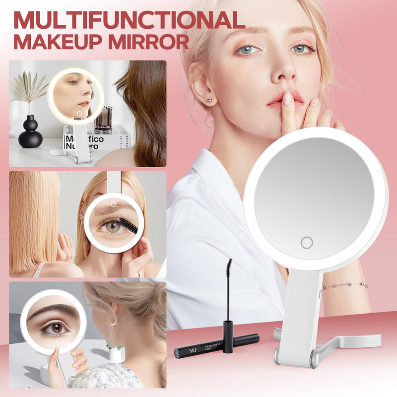 MIYADIVA Lighted Makeup Mirror, 30X Magnifying Mirror with Light and Adjustable Brightness, Hanging and Handheld Mirror with Handle, Portable Travel Makeup Mirror with Lights, Vanity Mirrors for Women White