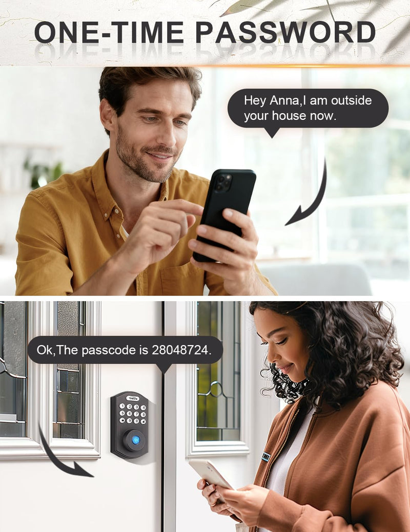 Tinewa Smart Locks for Front Door - Oil Rubbed Bronze Keyless Entry Door Lock with Flat Ball Door Knobs, Electronic Digital Keypad Deadbolt with Fingerprint, APP Control, Easy Installation Oil Rubbed Bronze-Flat Ball Door Knob