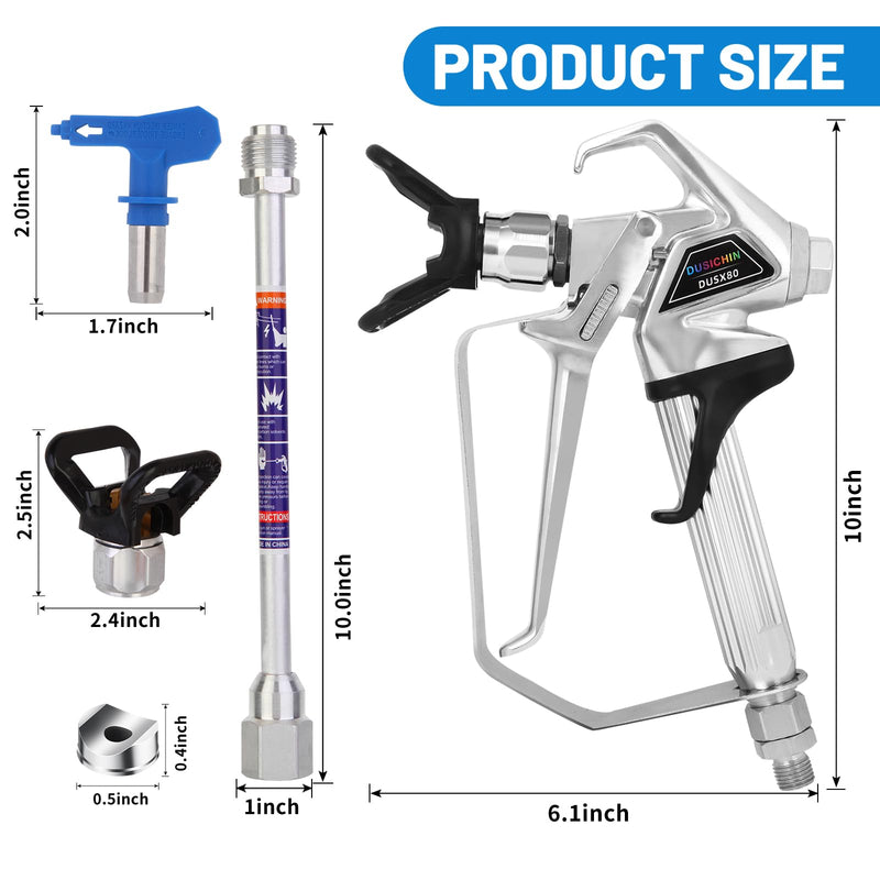 DUSICHIN Airless Paint Primer Spray Gun High Pressure 3600PSI Reversible 517 Tip Guard Swivel Joint 10 inches Extension Airless Paint Sprayer Accessories for Graco Titan Airless Paint Sprayer DUSX80