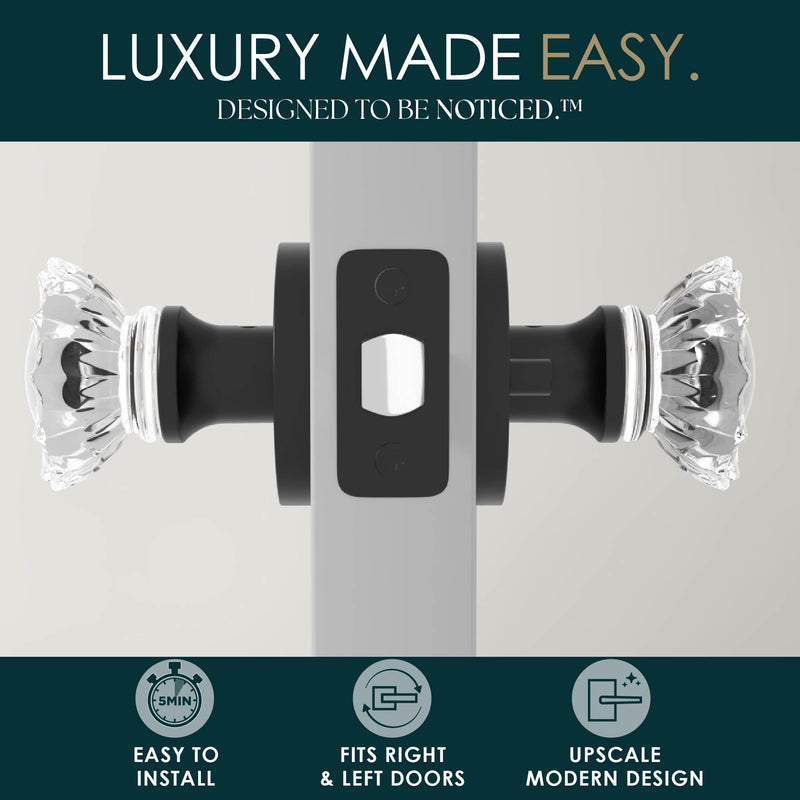 Mega Handles Feerie Privacy Door Knobs - 1 Pack Reversible Interior Matte Black Door Knob, Heavy Duty Bed and Bath Door Knobs with Privacy Lock, Fits All Standard Door Sizes - Matte Black
