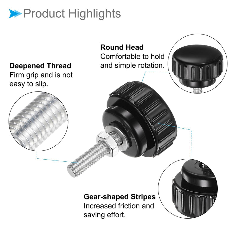 Thumb Screw Knurled Knobs Set, M5 x 20mm Male Thread 25mm Head, Clamping Screw Threaded Stud Hand Knobs Grip Kit with Nuts Washers, (Applications: for Machinery Lathes), 4-Set