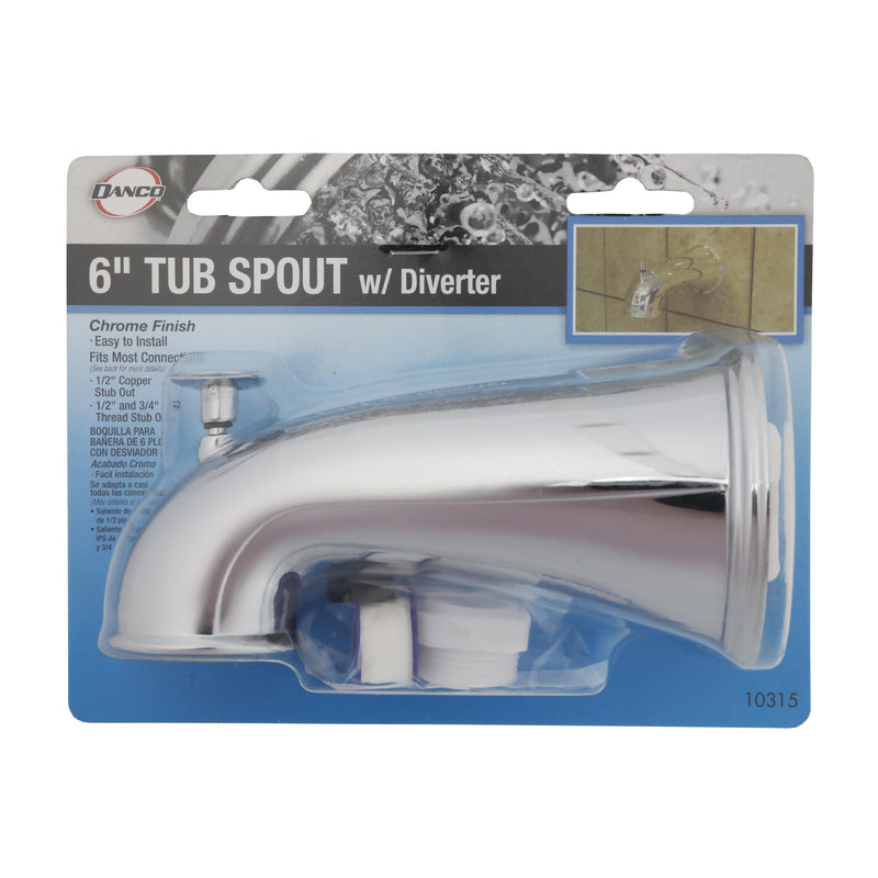 Danco Decorative Bathtub Faucet Spout Length | Chrome Finish (10315), 6 Inches/Pull Up Diverter 6-Inches/Pull Up Diverter