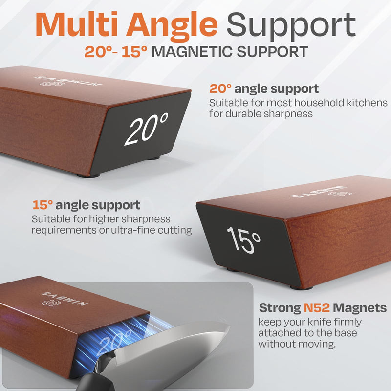 Rolling Knife Sharpener Kit with Diamond & Ceramic Sharpening System – 1000# Grit Whetstone, 15° & 20° Magnetic Angles, Non-Slip Base, Professional Sharpening Kit for Kitchen & All Blade Types