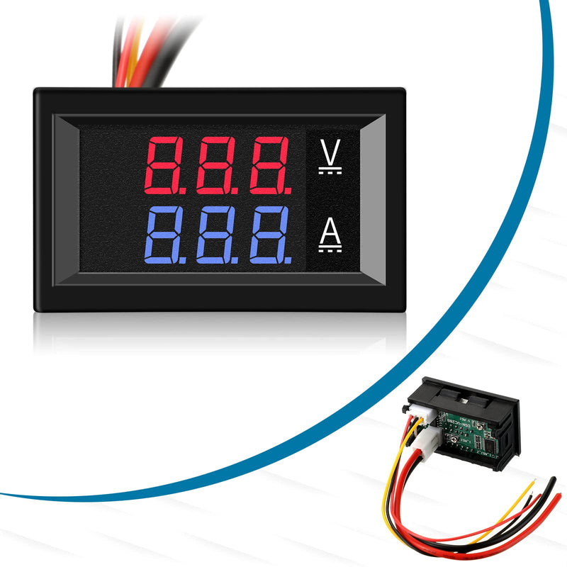 10 Pcs 0.28 Digital Voltmeter Ammeter 100V 10A Volt Amp Meter Current Voltage Tester with Connect Wires Red Blue Dual LED Multimeter Display Panel for Christmas Lights Battery Electricity Monitor
