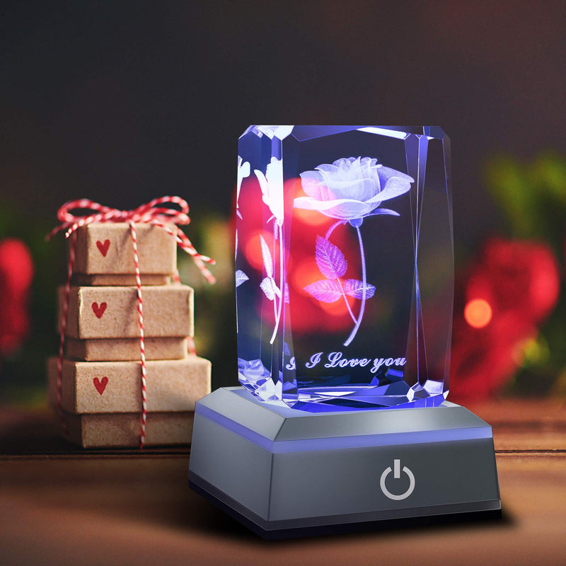 hochance 3D Rose Crystal Multicolor Nightlight,I Love You Decolamp,Perfect Valentines Day Gifts Ideas for Her My Girlfriend Wife Mom - Unique Anniversary Birthday Presents A-Rose