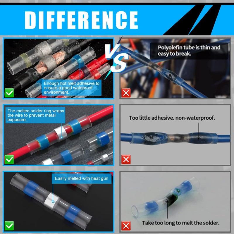 450PCS Solder Stick Seal Wire Connectors, Marine Grade Heat Shrink Wire Connectors, Waterproof & Insulated Electrical Solderstick Butt Terminals for Boat Automotive Trailer RV