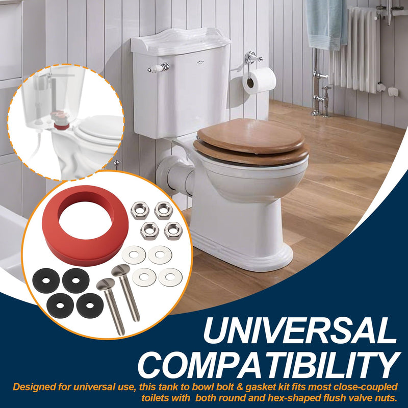 6102 Toilet tank to bowl bolt & gasket kit fit for Fluidmaster tank and Most Toilets, Sponge Rubber Gasket Fits Most Close-Coupled Toilets With Both Round And Hex Shaped Flush Valve Nuts