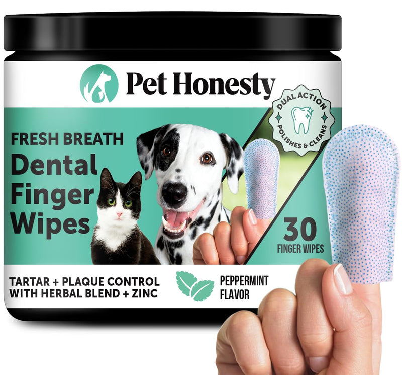 Dog Dental Finger Wipes for Teeth Cleaning Plaque Off - Cat Teeth Cleaning Wipes and Breath Freshener - Pet Toothbrush Alternative for Cat Dental Care, Dog Tartar Remover for Teeth, Gum Care (30 Ct)