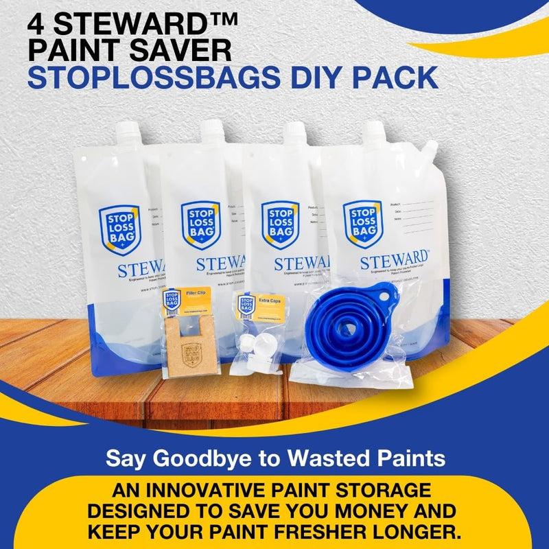 Paint Storage Bags 4-Pack With Funnel, Filler Clip & Caps - 1L Paint Savers 1 L