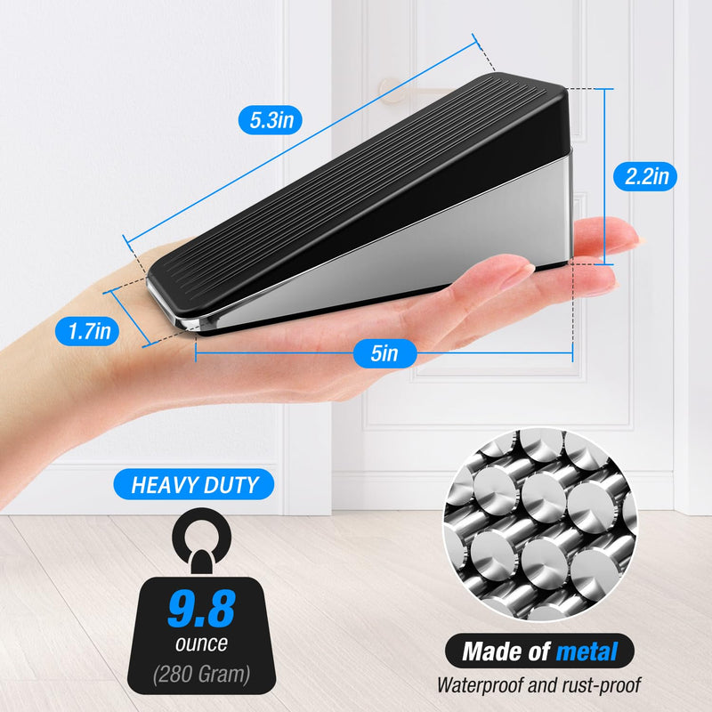 Crosize 2.2 inch Tall and Large Door Stopper, Strongest Metal Door Stops, Stackable to 4 inch, Non-Slip Heavy Duty Big Door Stop Wedge for Bottom of Door, Silver, 1 Pack