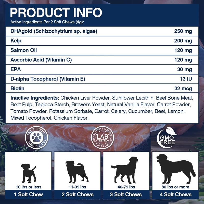 Omega 3 Skin and Coat Supplement for Dogs 200 Chews Dog Fish Oil Supplements with EPA & DHA Fatty Acids Dry Skin Relief for Dogs Shedding Allergy Itching Promotes Heart Hip Joint Health Chicken Flavor