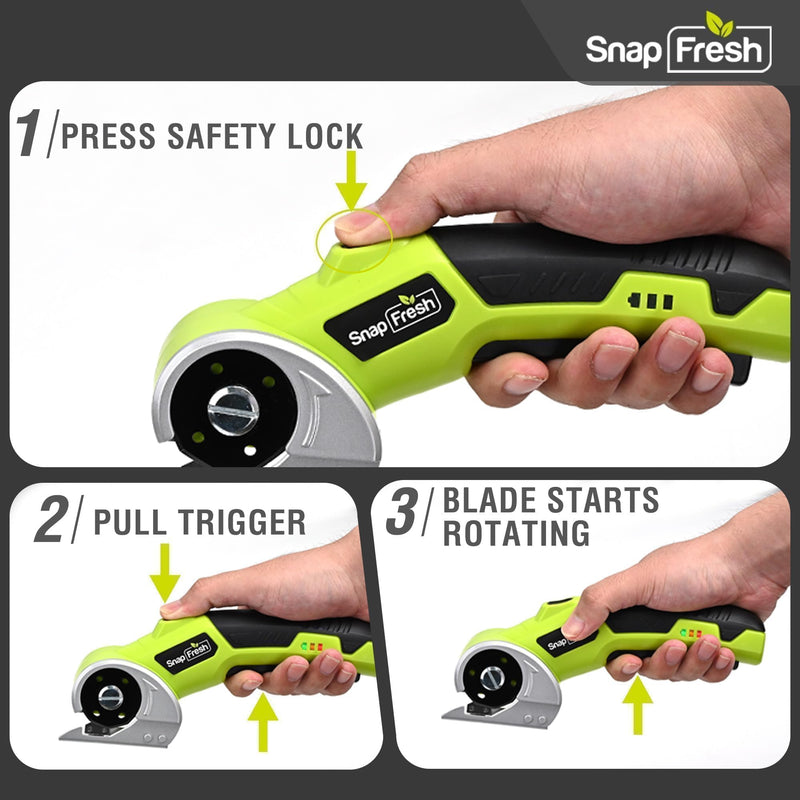 SnapFresh 4V Cordless Electric Scissors, 2.0Ah Battery, LED, 2 Blades