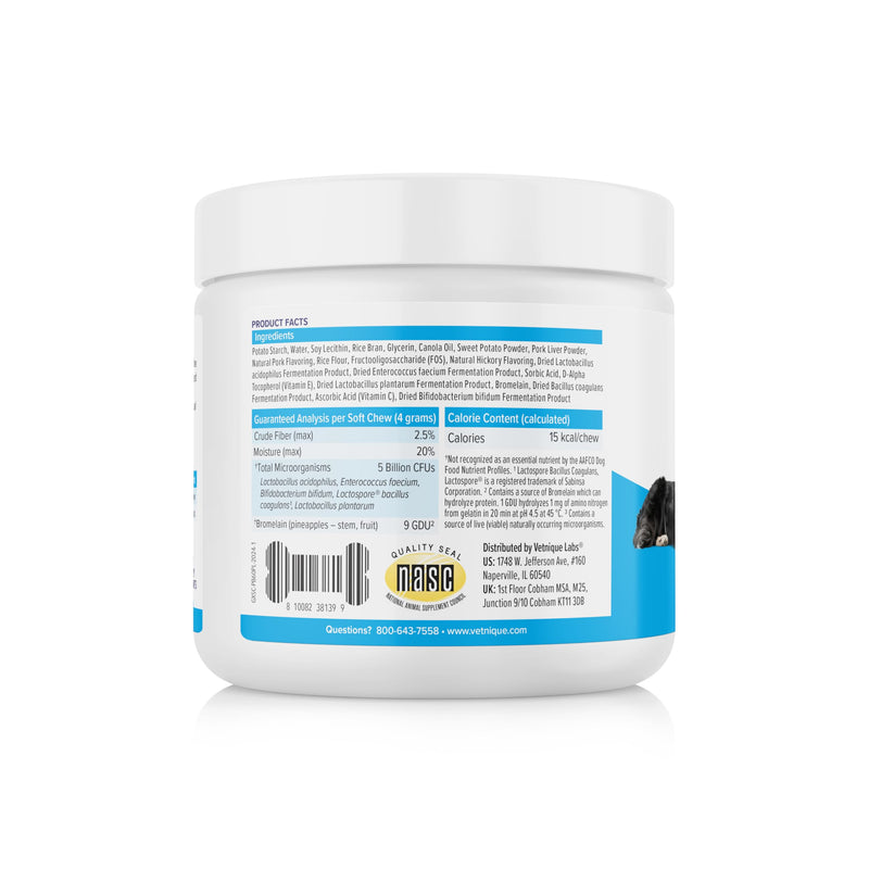 Vetnique Labs Ulti-Mutt Glandex for Dogs with Glandex Bacon Prebiotic & Probiotic Supplement Chews 60 Ct, Glandex Peanut Butter Anal Gland Support Chews 60 Count, Anal Gland Hygienic Pet Wipes 100 Ct