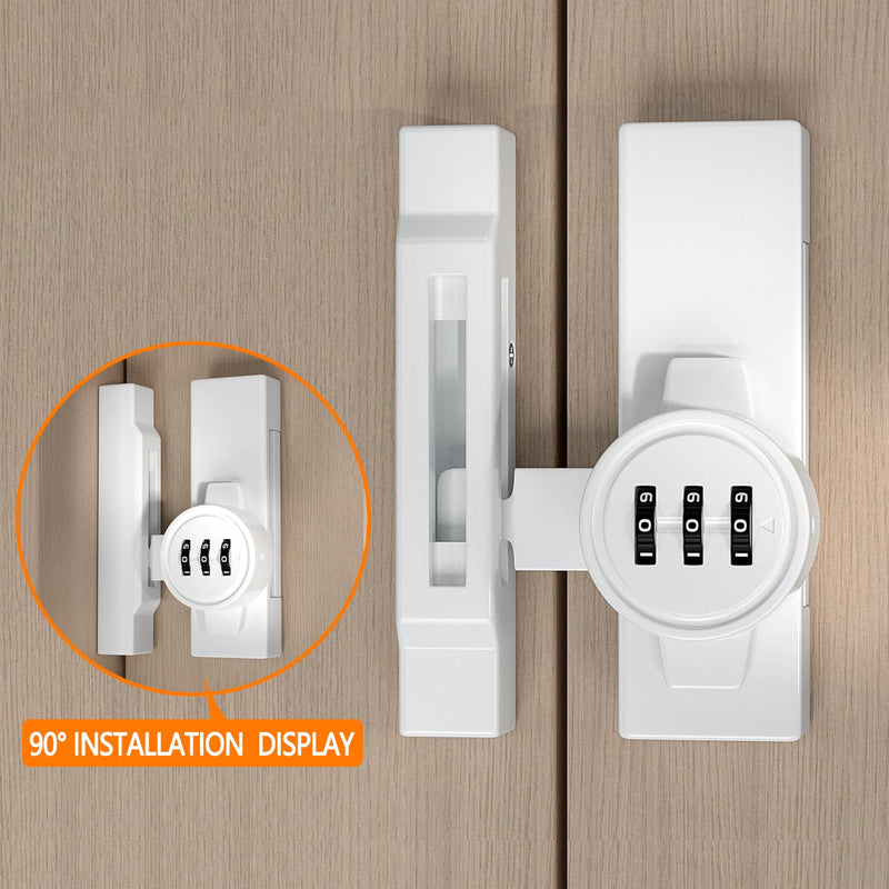 INIRET 2 Packs White Mechanical Password Lock for Barn Doors, Keyless Entry to Protect Privacy, 3-Digit Combination Flip Latch - Suitable for Windows, Cabinets, Bathroom, and Sliding Doors