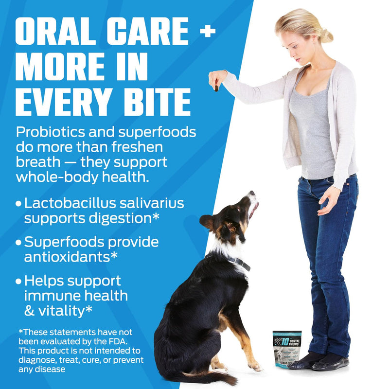 K10 Dental Chews (10 Count) – Low-Calorie Dog Chew with Human-Grade Ingredients – Dog Chews that Support Fresh Breath, Oral Hygiene, Digestion & Vitality – Vet-Preferred Dental Treats for Dogs Dental Chews 10 Count