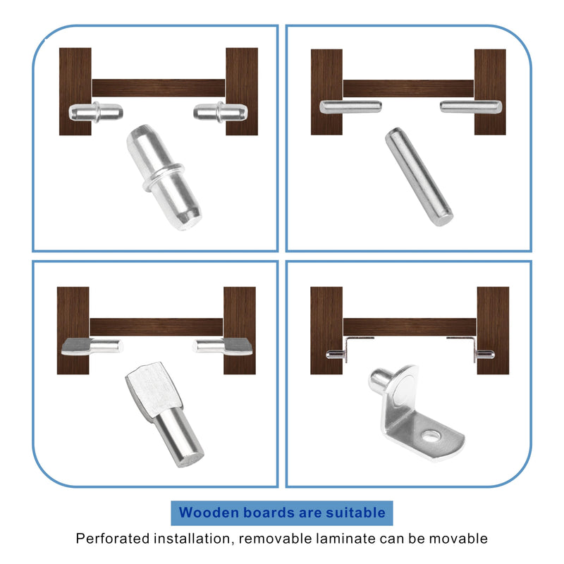 108 Pcs Shelf Pins Kit, Metal Nickel Plated Shelf Support Pin, Bookshelf Pegs Cabinet Shelf Bracket Pegs Shelf Pins Holders for Kitchen Furniture & Closet 4 Styles ( 5mm & 1/4inch ) 108Pcs Shelf Pins Kit