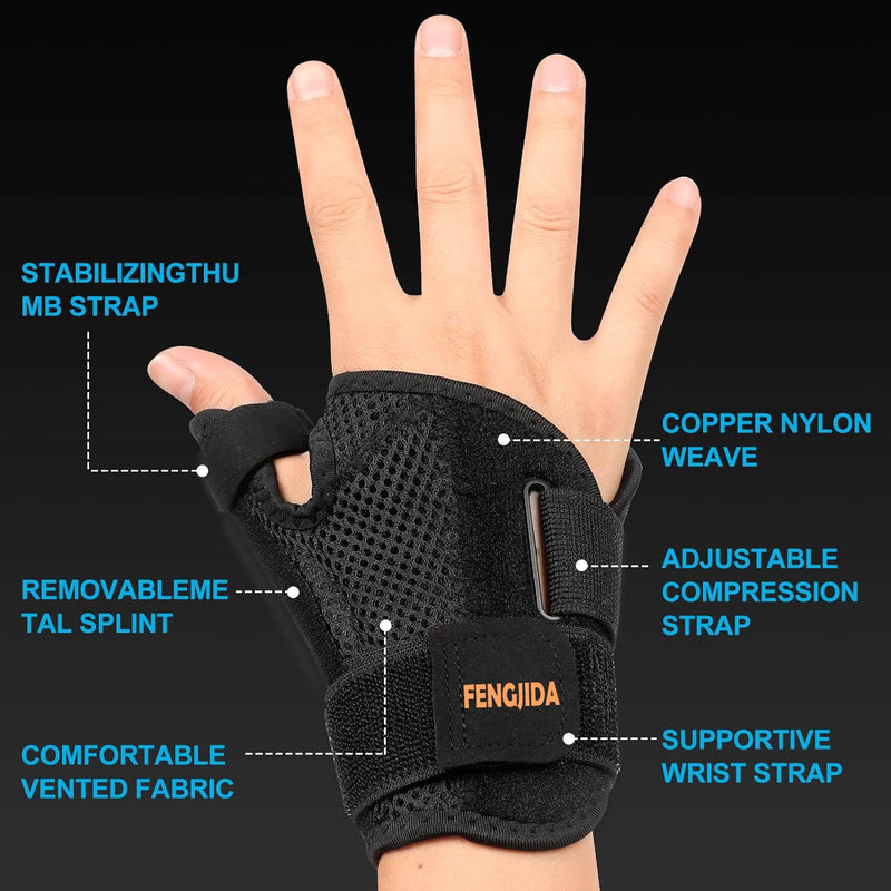 Thumb Brace - Carpal Tunnel Wrist Brace Relief and Tendinitis Arthritis Sprained, Thumb Spica Splint Wrist Support to Help Sleep, Treat Trigger Finger Splint Sprained Relieve Pain - Fit Left and Right Hands BLACK-Thumb Brace