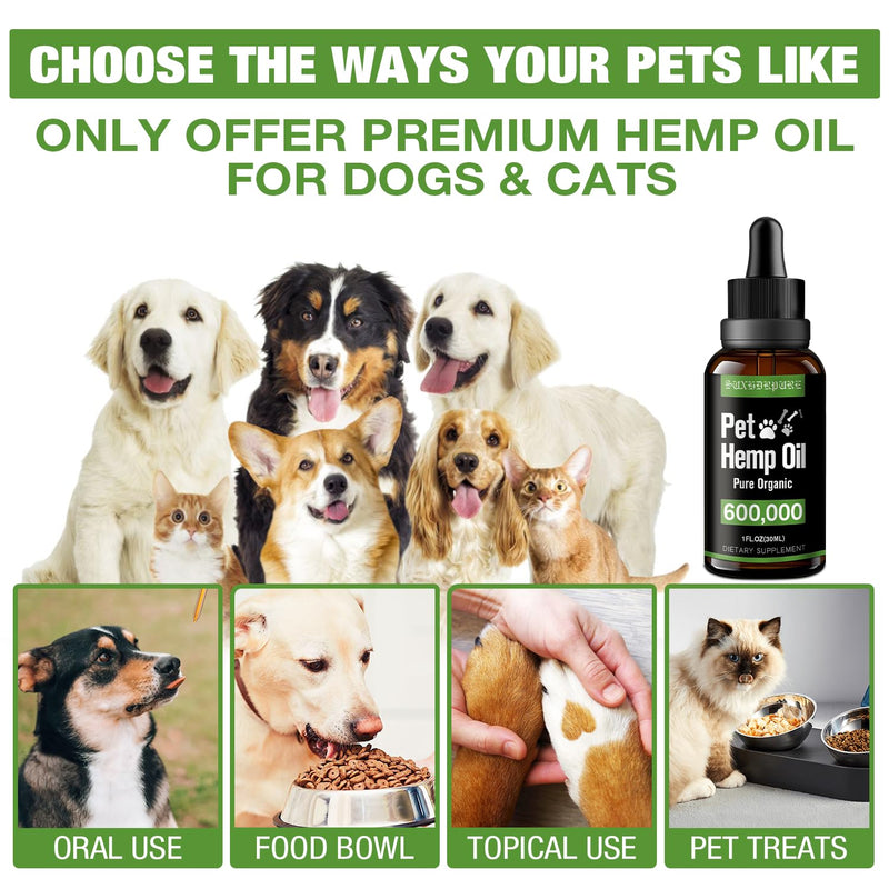 Natural Hemp Oil for Dogs and Cat, Helps with Anxiety, Pain, Stress, Sleep, Arthritis, Seizures Relief, Hip Joints Support Calming Treats