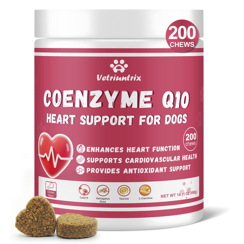 Heart Support Supplement for Dogs, Taurine for Senior & Puppy Dogs, Dog Multivitamin with CoQ10 & L-Carnitine for Heart, Cardiovascular & Antioxidant Support - 200ct Chicken 200 Chews