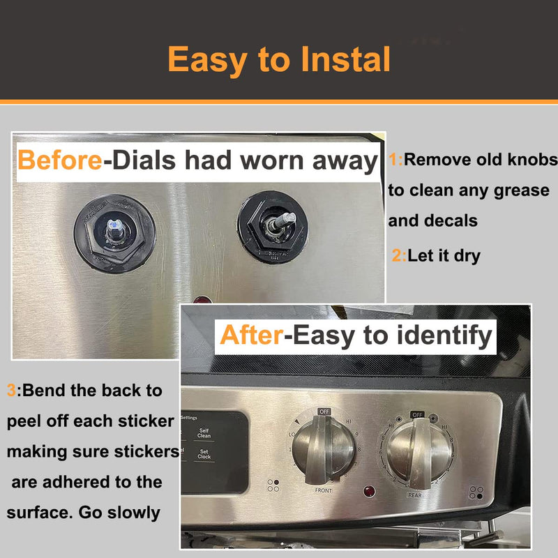 MANWU 6 Stove dials Sticker for Burner cooktop hob Cooker top Oven Replacement Adhesive knob Symbols (Black Print ON Clear for Silver, White or Light Coloured Cooker Tops)