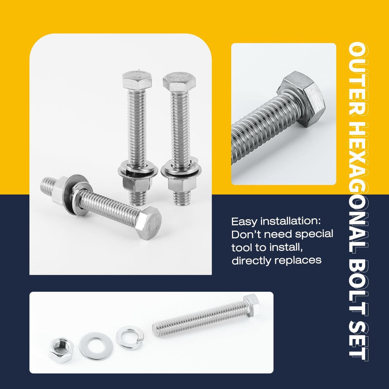 (10Set) 5/16-18 x 1-1/4" Complete Set Hex Head Screw Bolts,Nuts,Fender Flat washers,Split Lock Washers,Fully Threaded, Stainless Steel 18-8（304）, Bright Finish. (10Set)5/16-18 x 1-1/4"