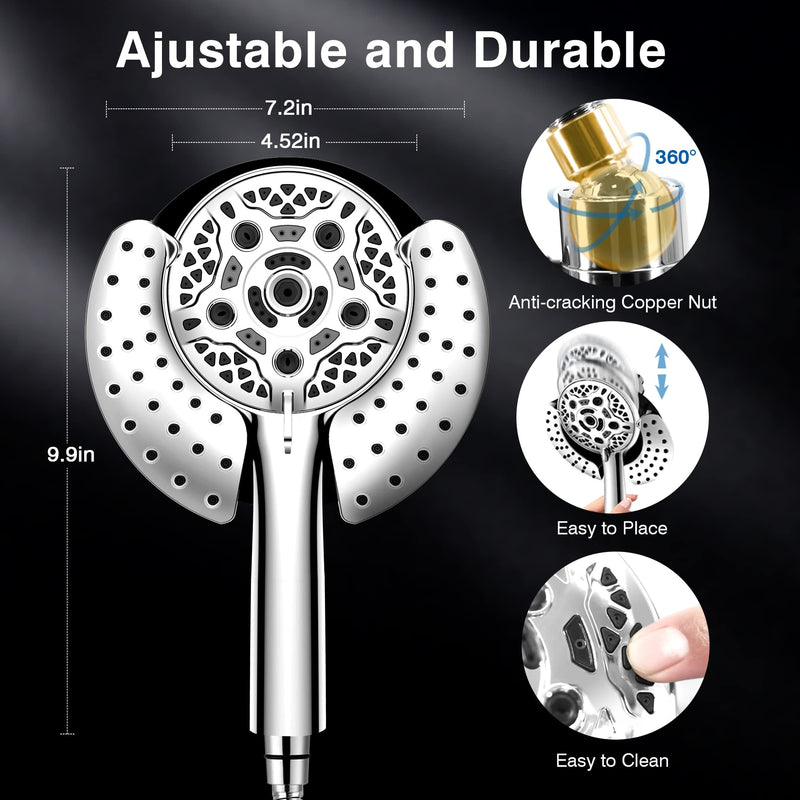 Shower Head with Handheld High Pressure: INAVAMZ Hand Held Shower Head & Rain Shower Head 2-IN-1 Shower Head with 59" Rotatable Stainless Steel Hose, Shower Trim Systems 15391-1.8 gpm Silver